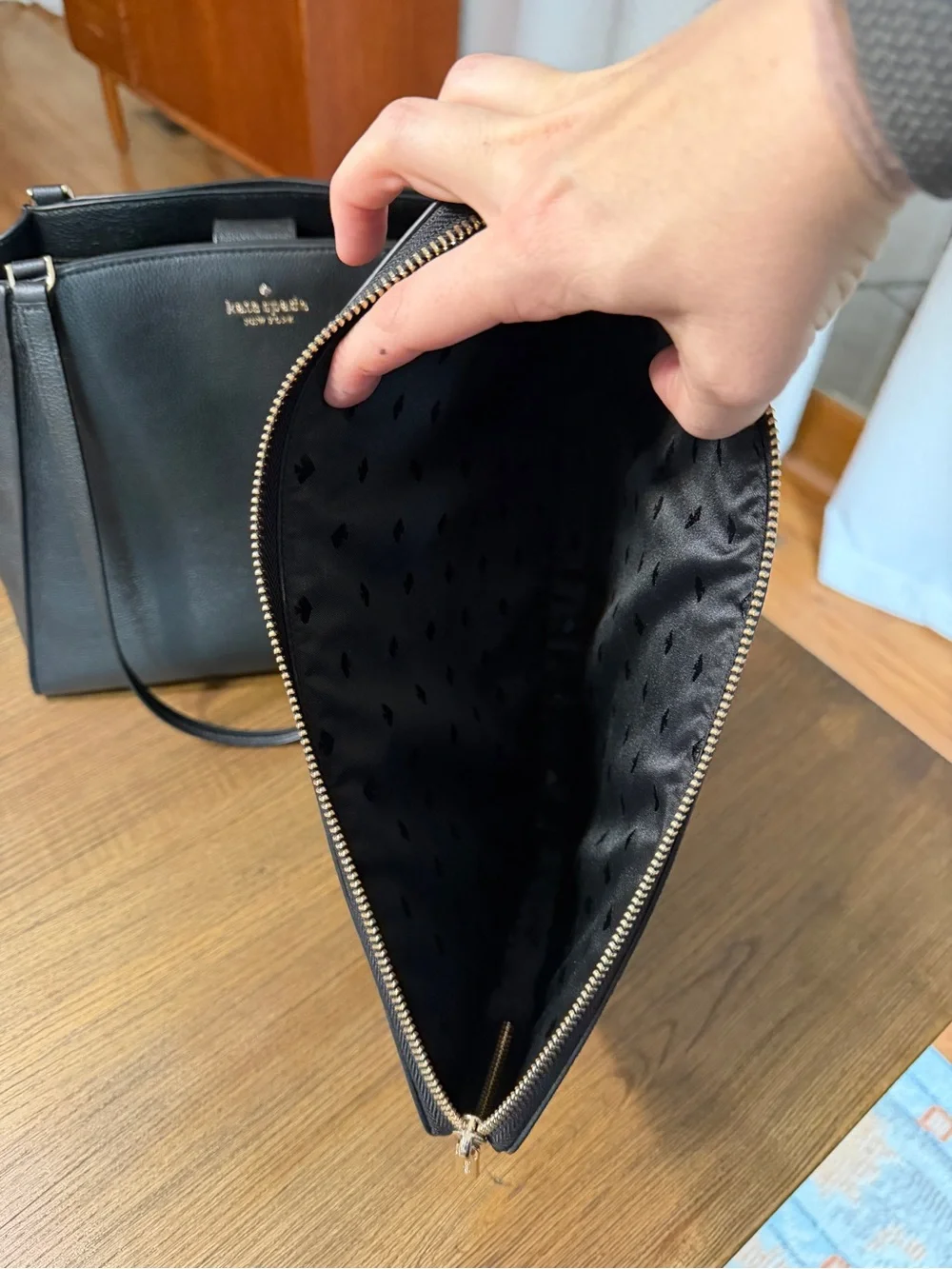 kate spade brim Black Pebbled Leather Shoulder Tote